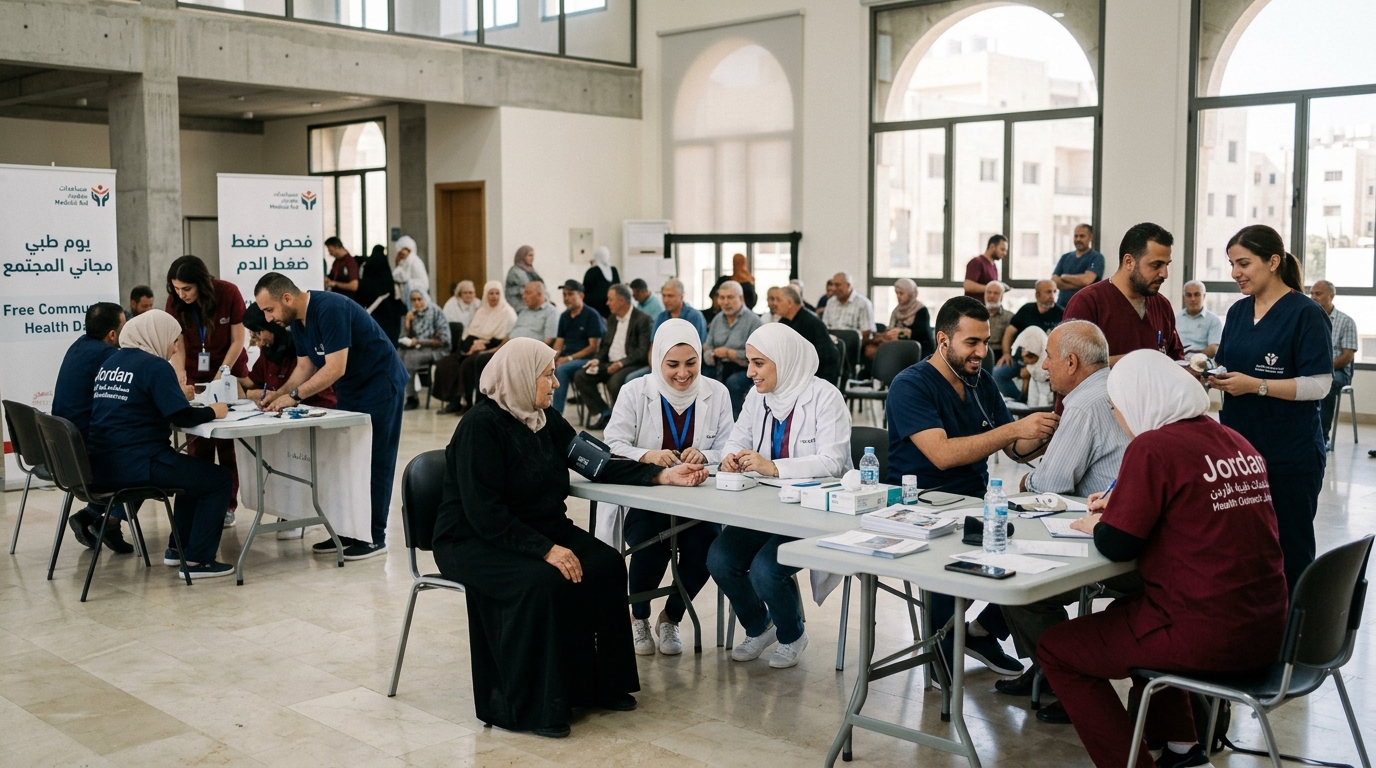 فريق الأطباء والمتطوعين في الأيام الطبية المجانية في الأردن